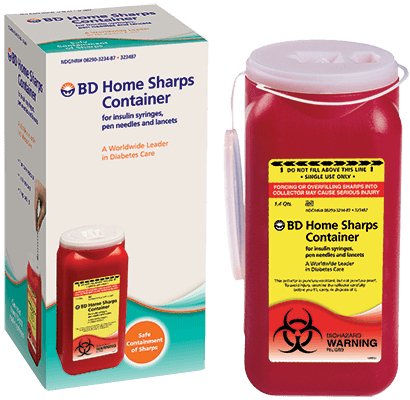 Mailback Sharps Container BDâ„¢ Home Sharps Disposal Red Base Vertical Entry 300 Pen Needles / Approximately 70 to 100 Insulin Syringes