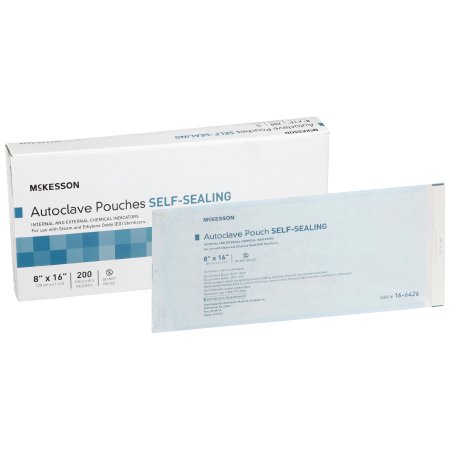 Sterilization Pouch McKesson Ethylene Oxide (EO) Gas / Steam / Transparent Blue / White Self Seal Paper / Film